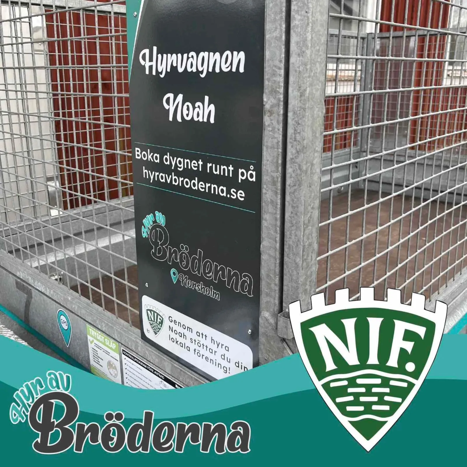 Hyrvagnen Noah, a mesh trailer from Hyr Av Bröderna in Norsholm that is booked online and generates income for NIF.