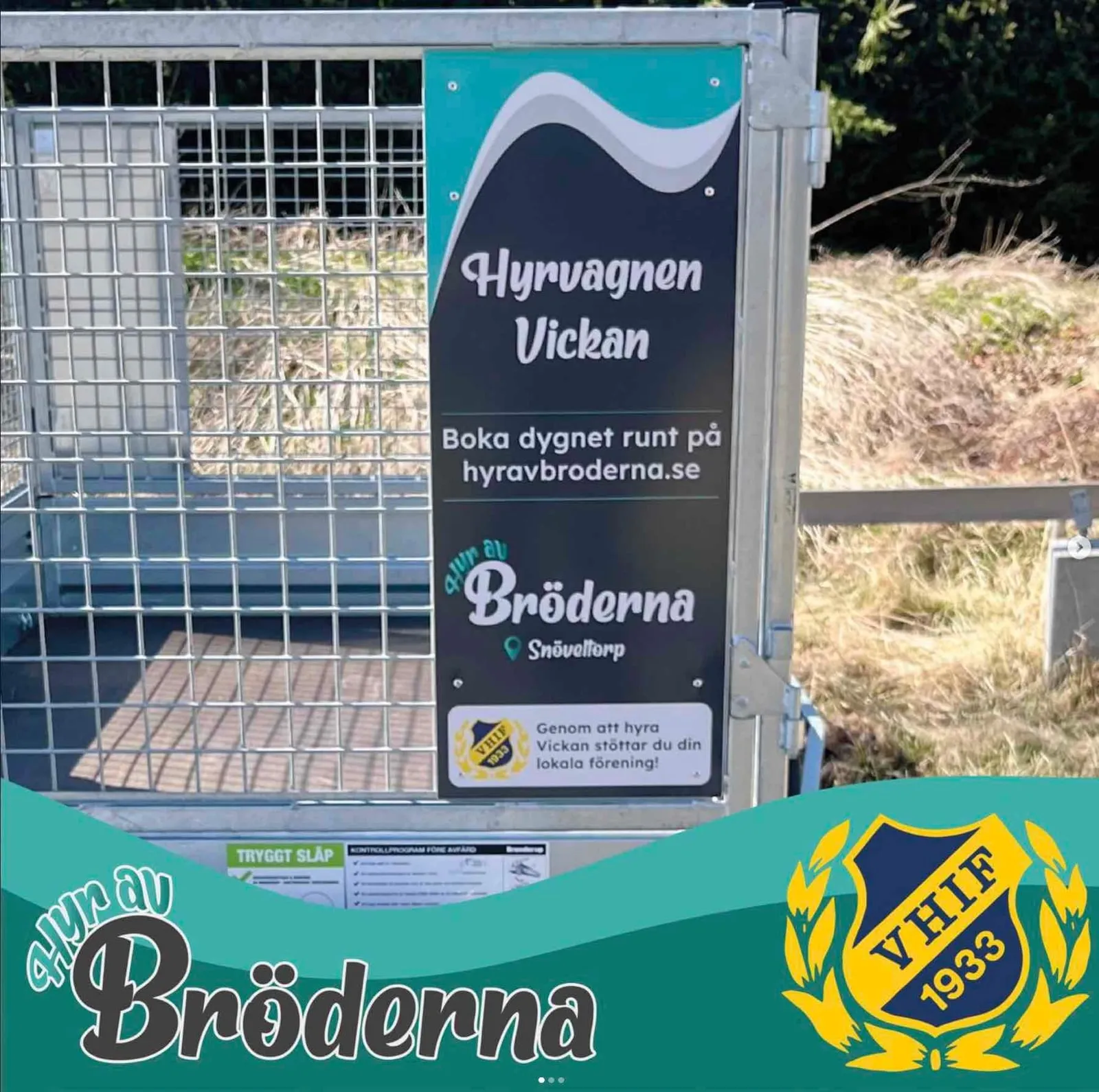 Hyrvagnen Vickan, a club trailer from Hyr Av Bröderna in Snöveltorp that can be booked 24/7 and supports VHIF.