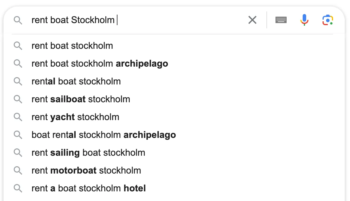google search example of how a customer searches to find a renter of products