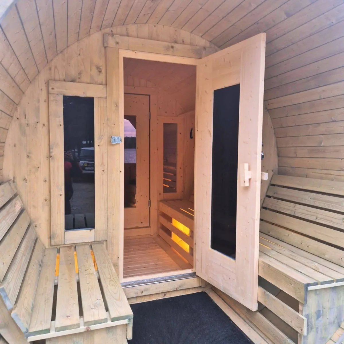 Self-service sauna at Strandstuviken campsite, bookable online all year