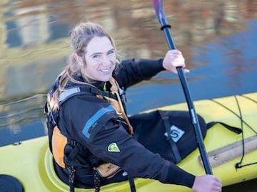 Tine Raisbæk of Kajakkbox in her kayak
